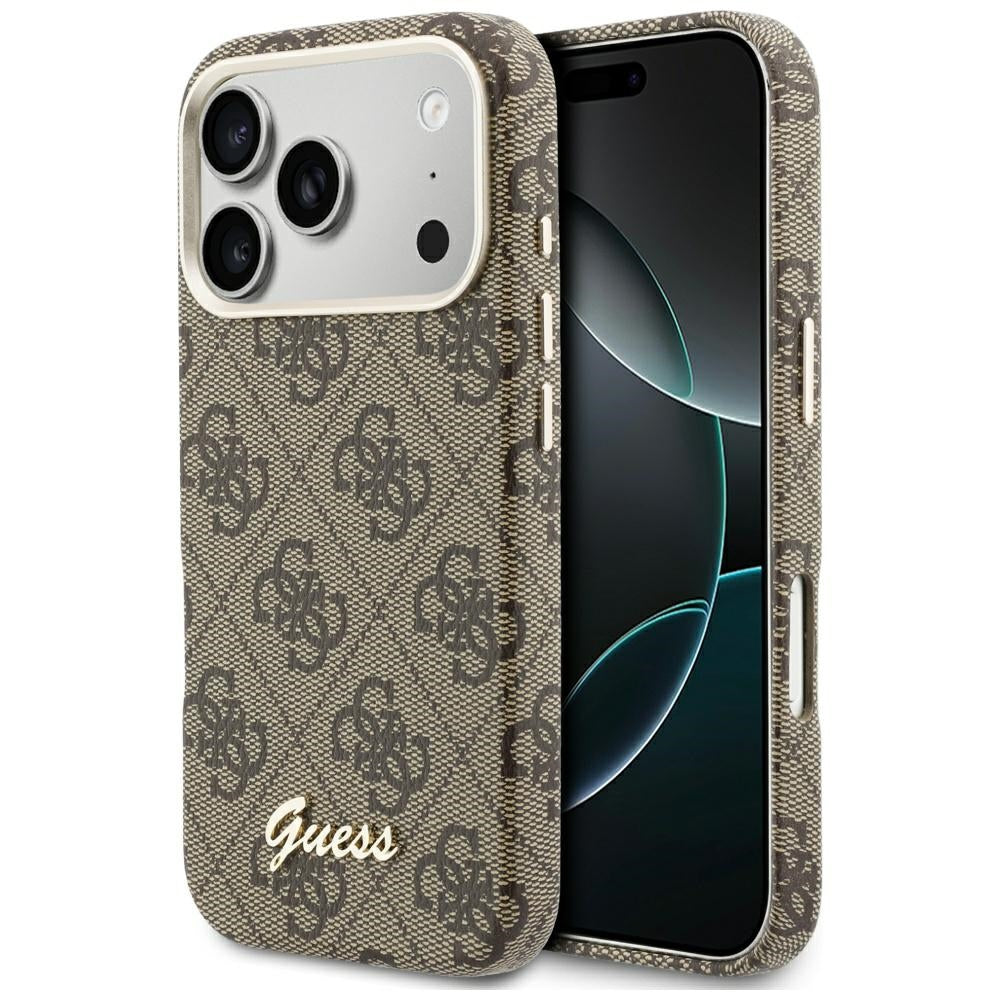 MagSafe Hülle für Apple iPhone 17 Pro Max, Guess, 4G Script Logo, Braun