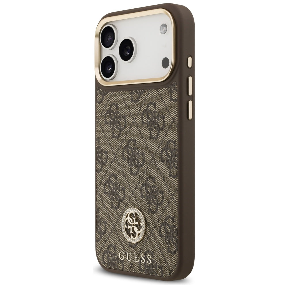 MagSafe Hülle für Apple iPhone 17 Pro Max, Guess, 4G Strass Logo, Braun