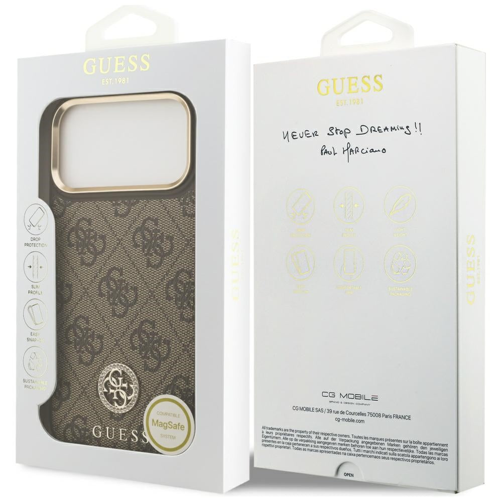 MagSafe Hülle für Apple iPhone 17 Pro Max, Guess, 4G Strass Logo, Braun
