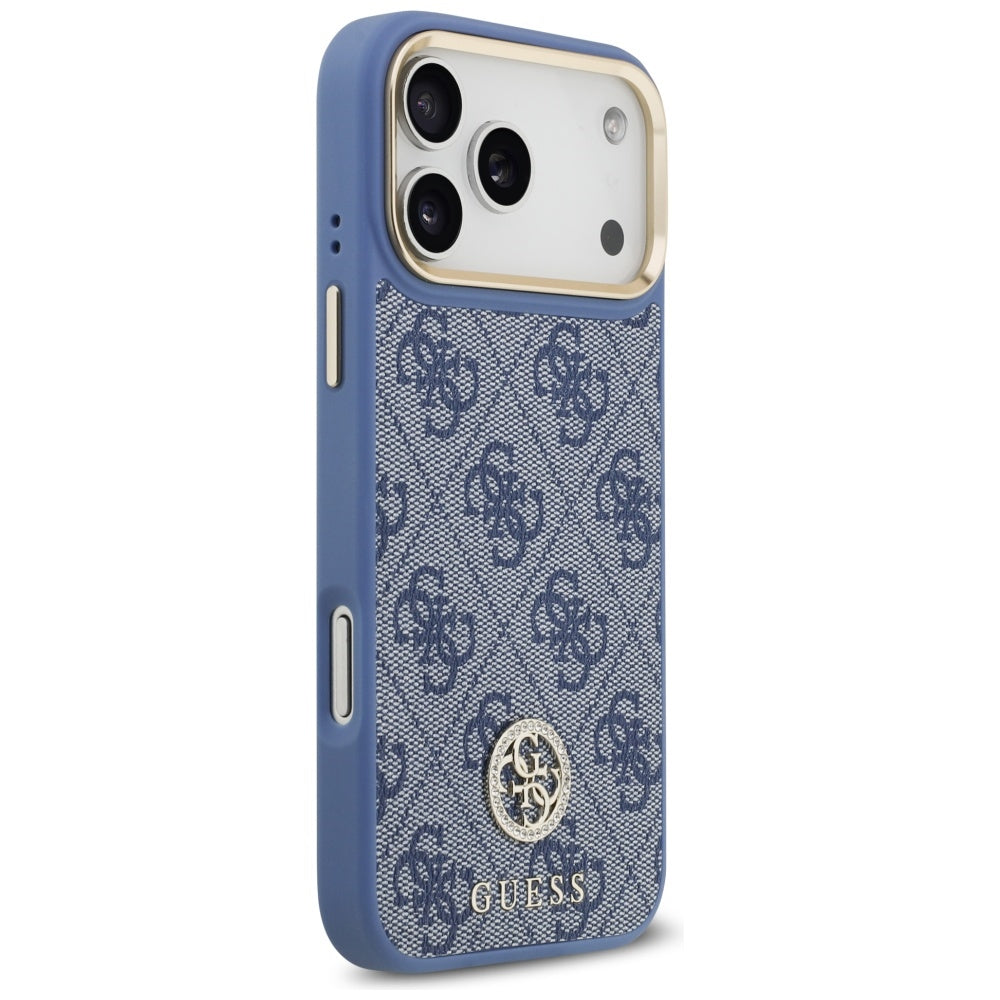 MagSafe Case for Apple iPhone 17 Pro Max, Guess, 4G Strass Logo with Big Strap, Blue