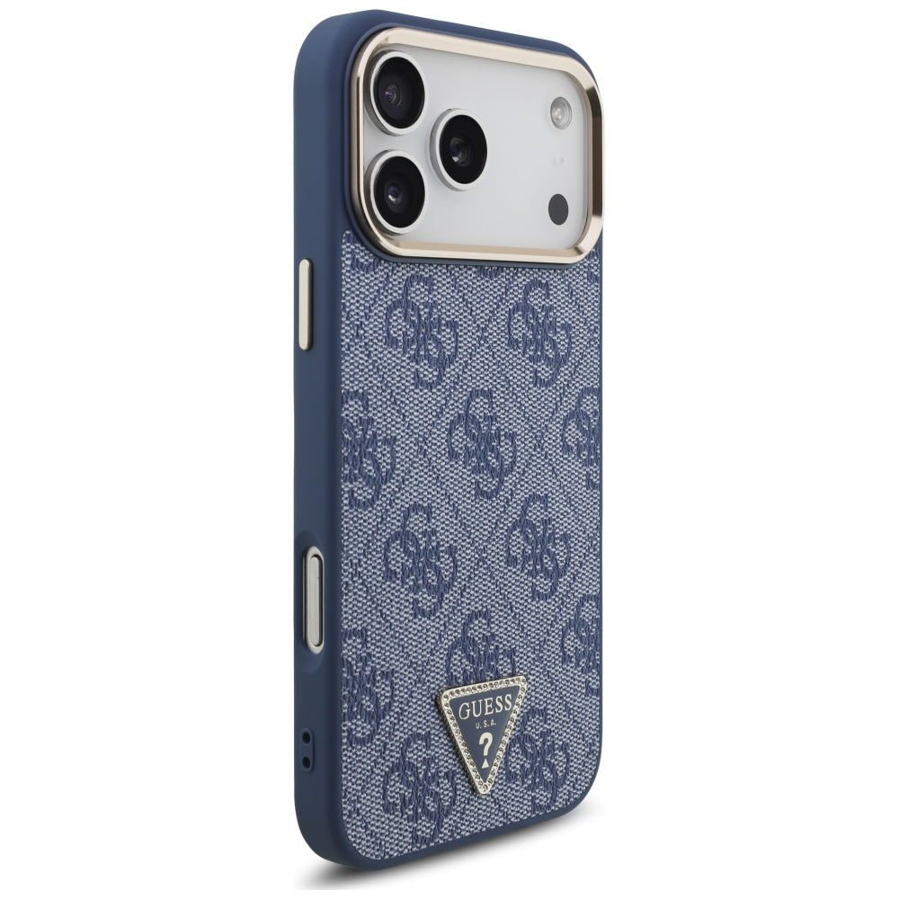 MagSafe Hülle für Apple iPhone 17 Pro Max, Guess, 4G Triangle Logo, Goldenes Blau