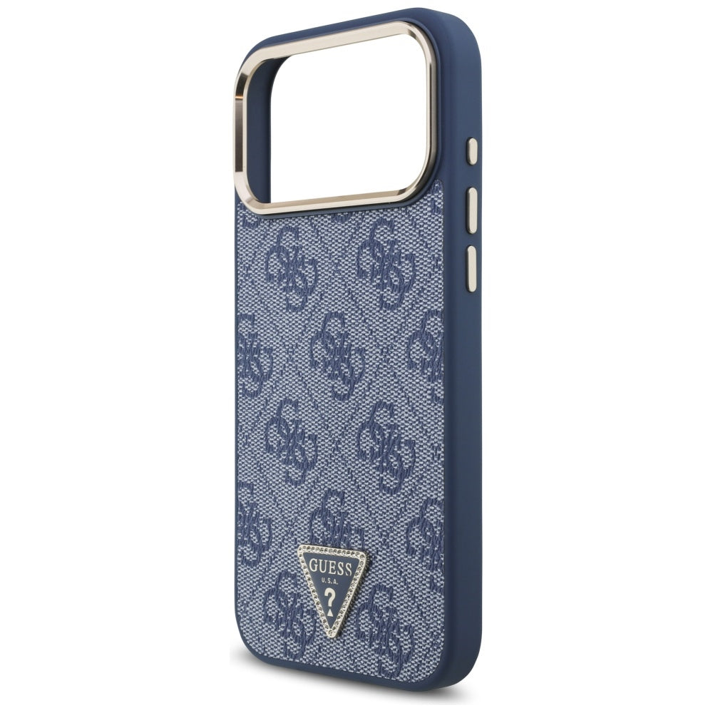 MagSafe Hülle für Apple iPhone 17 Pro Max, Guess, 4G Triangle Logo, Goldenes Blau
