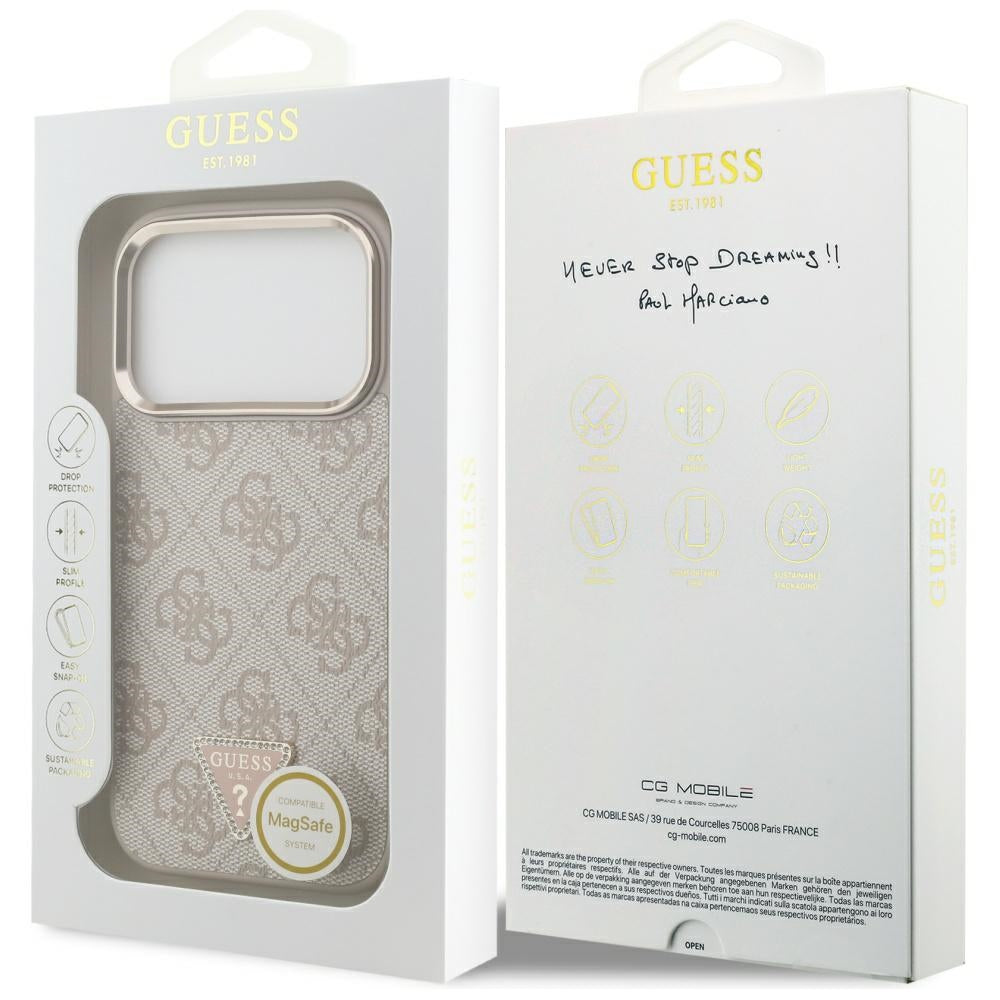MagSafe Case for Apple iPhone 17 Pro Max, Guess, 4G Triangle Logo, Golden Pink