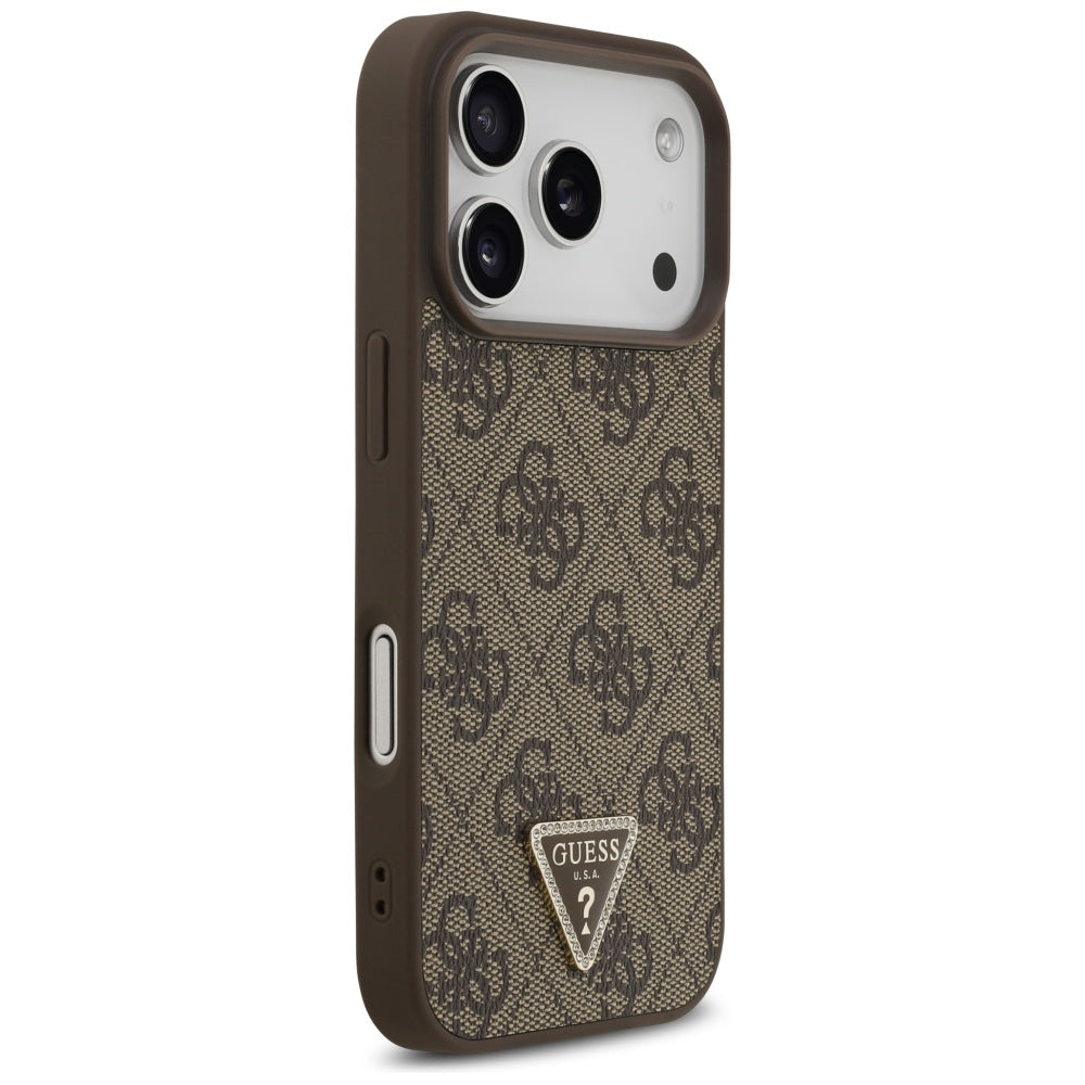 MagSafe Hülle für Apple iPhone 17 Pro Max, Guess, 4G Triangle Strass, Braun