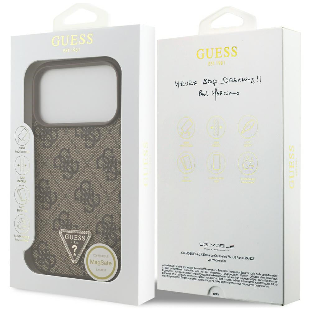 MagSafe Hülle für Apple iPhone 17 Pro Max, Guess, 4G Triangle Strass, Braun