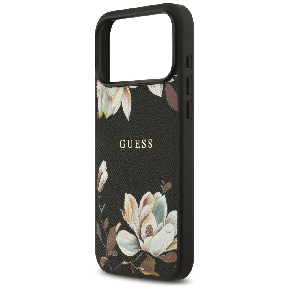 MagSafe Hülle für Apple iPhone 17 Pro Max, Guess, Grained Flowers, Schwarz