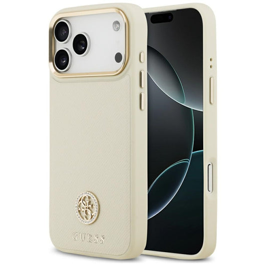 MagSafe Hülle für Apple iPhone 17 Pro Max, Guess, Grained Strass Logo, Beige
