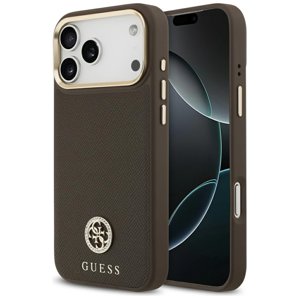 MagSafe Case for Apple iPhone 17 Pro Max, Guess, Grained Strass Logo, Brown