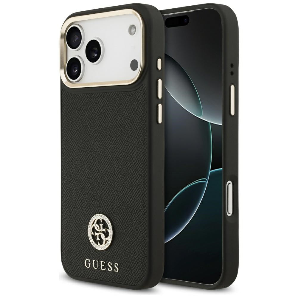 MagSafe Hülle für Apple iPhone 17 Pro Max, Guess, Grained Strass Logo, Schwarz