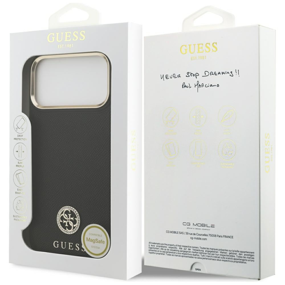 MagSafe Hülle für Apple iPhone 17 Pro Max, Guess, Grained Strass Logo, Schwarz