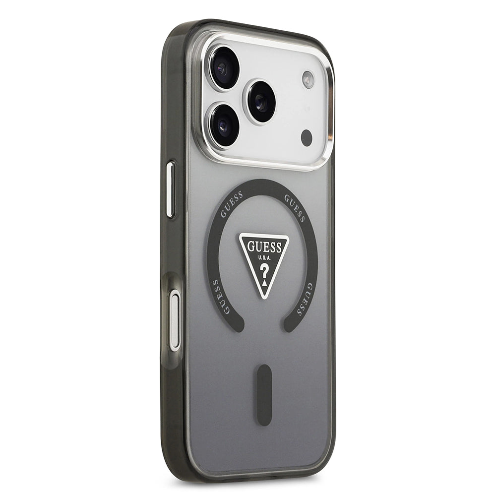 MagSafe Case for Apple iPhone 17 Pro Max, Guess, IML Gradient Triangle Logo, Black Silver