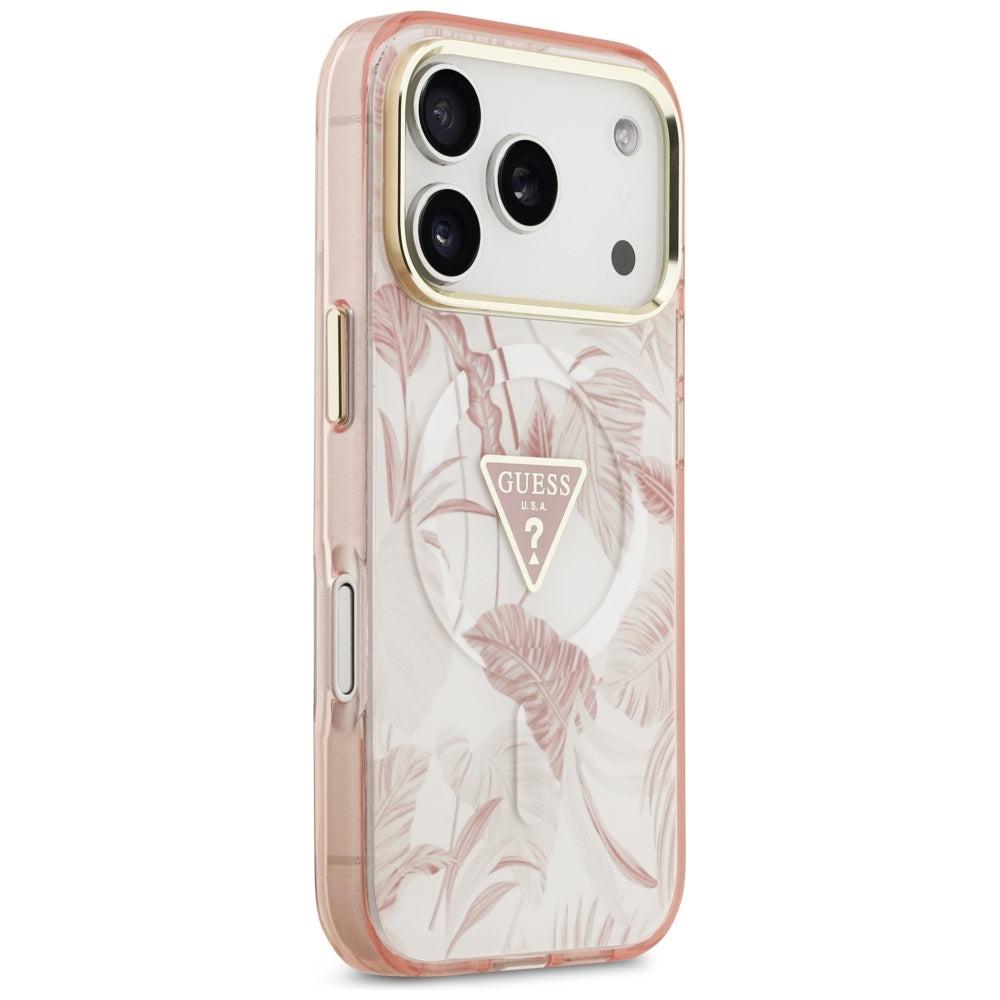 MagSafe Hülle für Apple iPhone 17 Pro Max, Guess, Jungle Tonal Triangle, Rosa