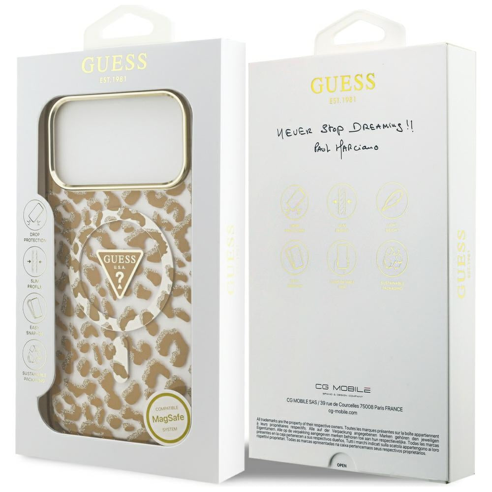 MagSafe Case for Apple iPhone 17 Pro Max, Guess, Leopard Glitter, Brown
