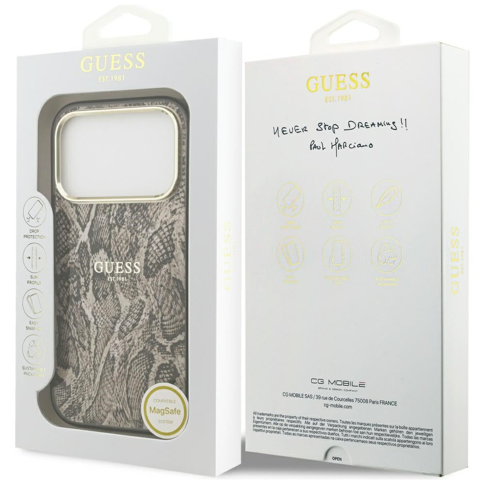 MagSafe Case for Apple iPhone 17 Pro Max, Guess, Python Pattern, Brown