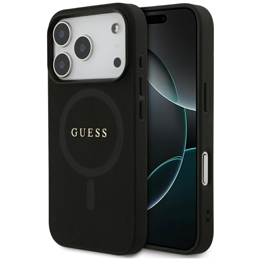 MagSafe Hülle für Apple iPhone 17 Pro Max, Guess, Saffiano Classic Logo, Schwarz