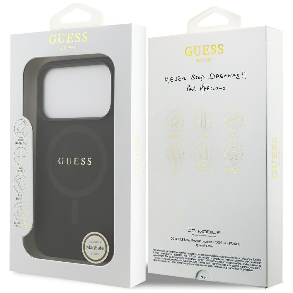 MagSafe Hülle für Apple iPhone 17 Pro Max, Guess, Saffiano Classic Logo, Schwarz