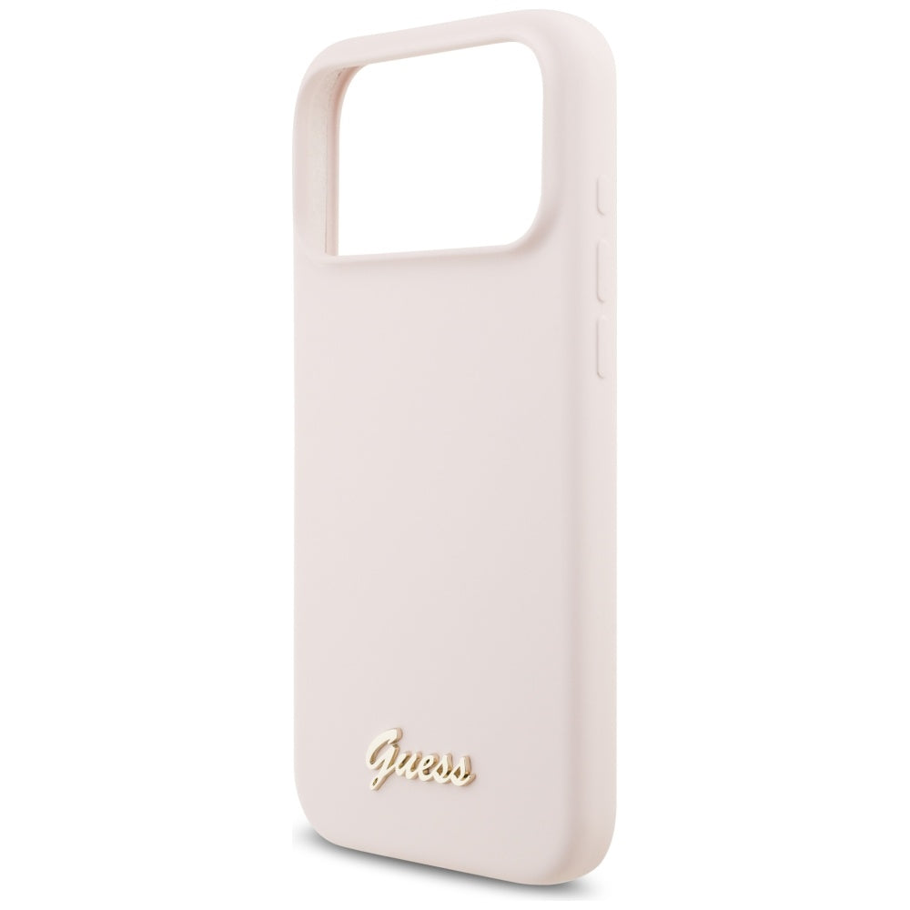 MagSafe Hülle für Apple iPhone 17 Pro Max, Guess, Script Metal Logo, Hellrosa