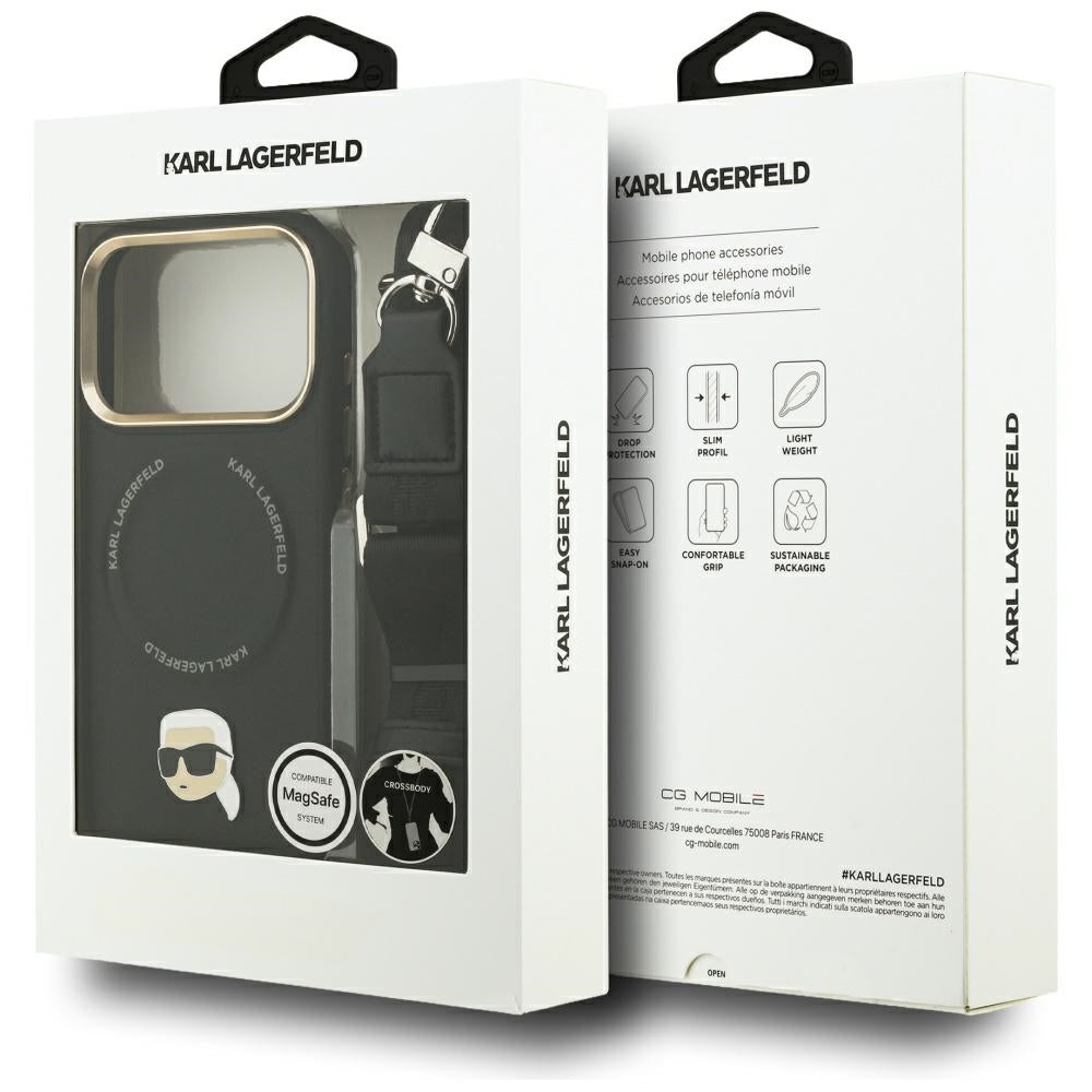 MagSafe Hülle für Apple iPhone 17 Pro Max, Karl Lagerfeld, Big Strap Karl Metal Logo, Schwarz