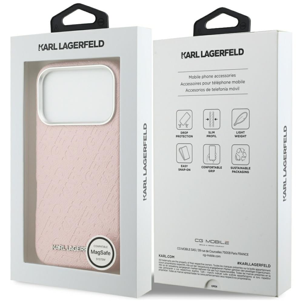MagSafe Hülle für Apple iPhone 17 Pro Max, Karl Lagerfeld, FW Stamped Karl, Rosa