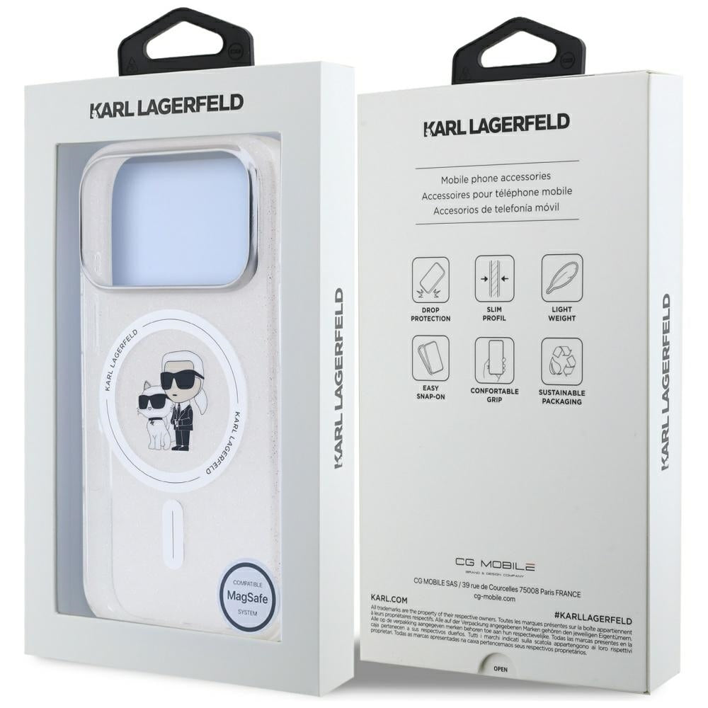 MagSafe Case for Apple iPhone 17 Pro Max, Karl Lagerfeld, IML Glitter Karl & Choupette, Transparent