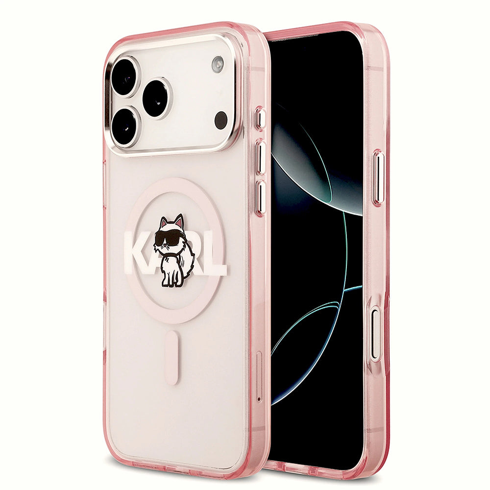 MagSafe Case for Apple iPhone 17 Pro Max, Karl Lagerfeld, IML Sketch Logo Choupette, Pink