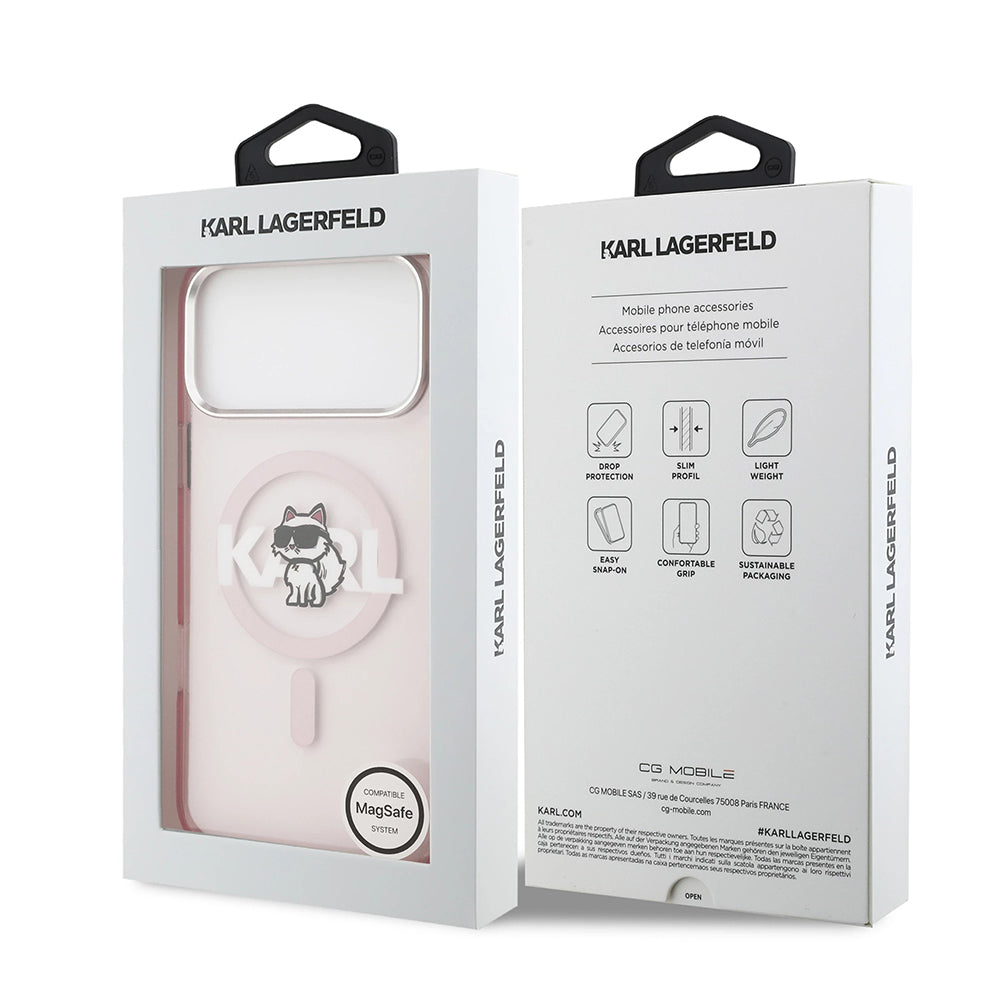 MagSafe Case for Apple iPhone 17 Pro Max, Karl Lagerfeld, IML Sketch Logo Choupette, Pink