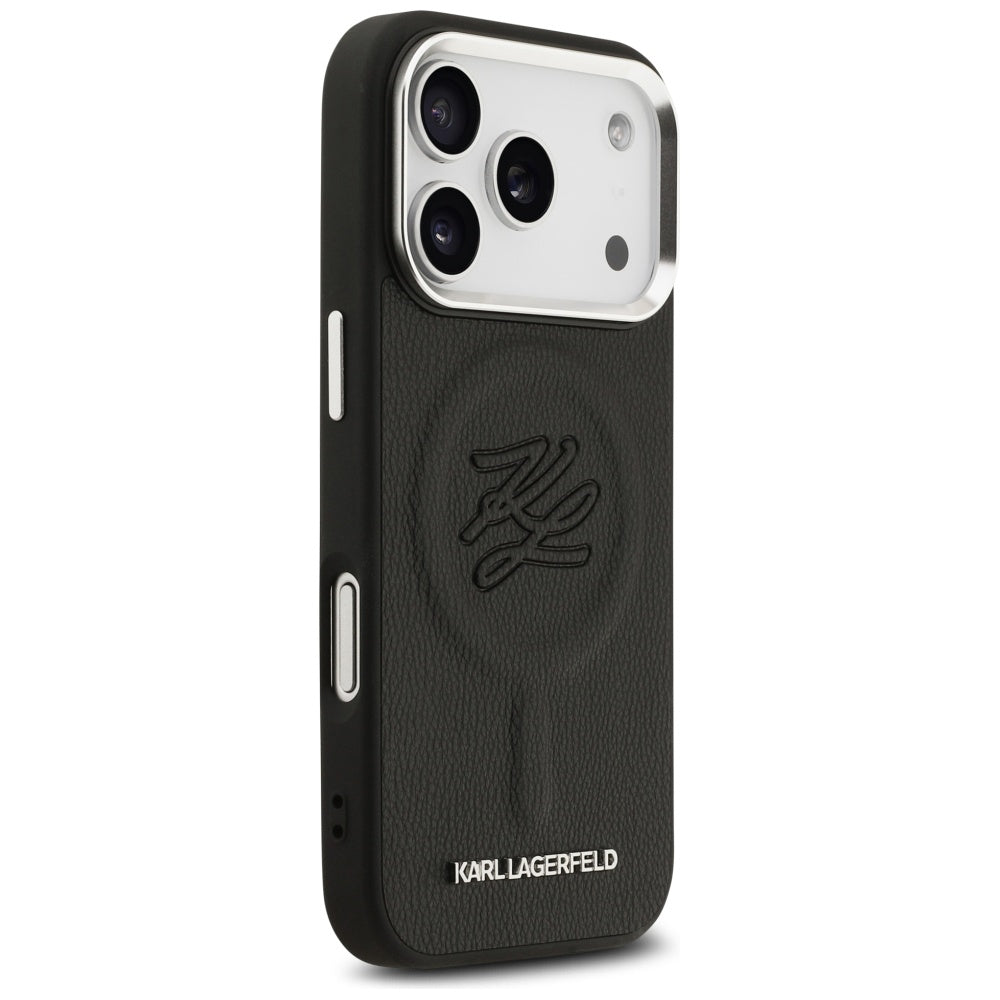 MagSafe Case for Apple iPhone 17 Pro Max, Karl Lagerfeld, Initial & Metal Logo, Black