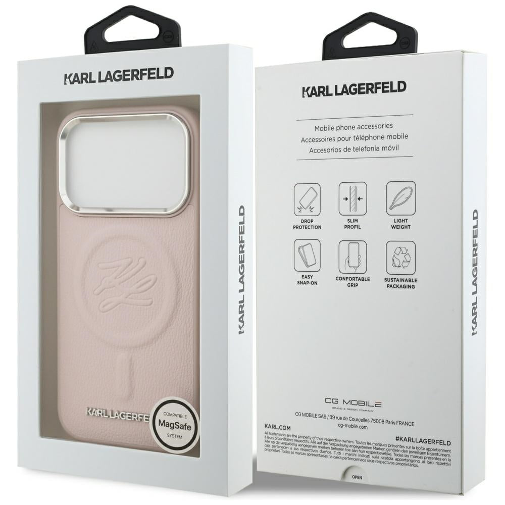 MagSafe Hülle für Apple iPhone 17 Pro Max, Karl Lagerfeld, Initial & Metal Logo, Rosa