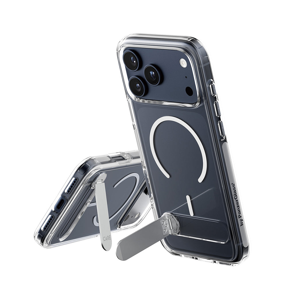 MagSafe Case for Apple iPhone 17 Pro Max, PanzerGlass, Care Feature Kickstand, White Transparent