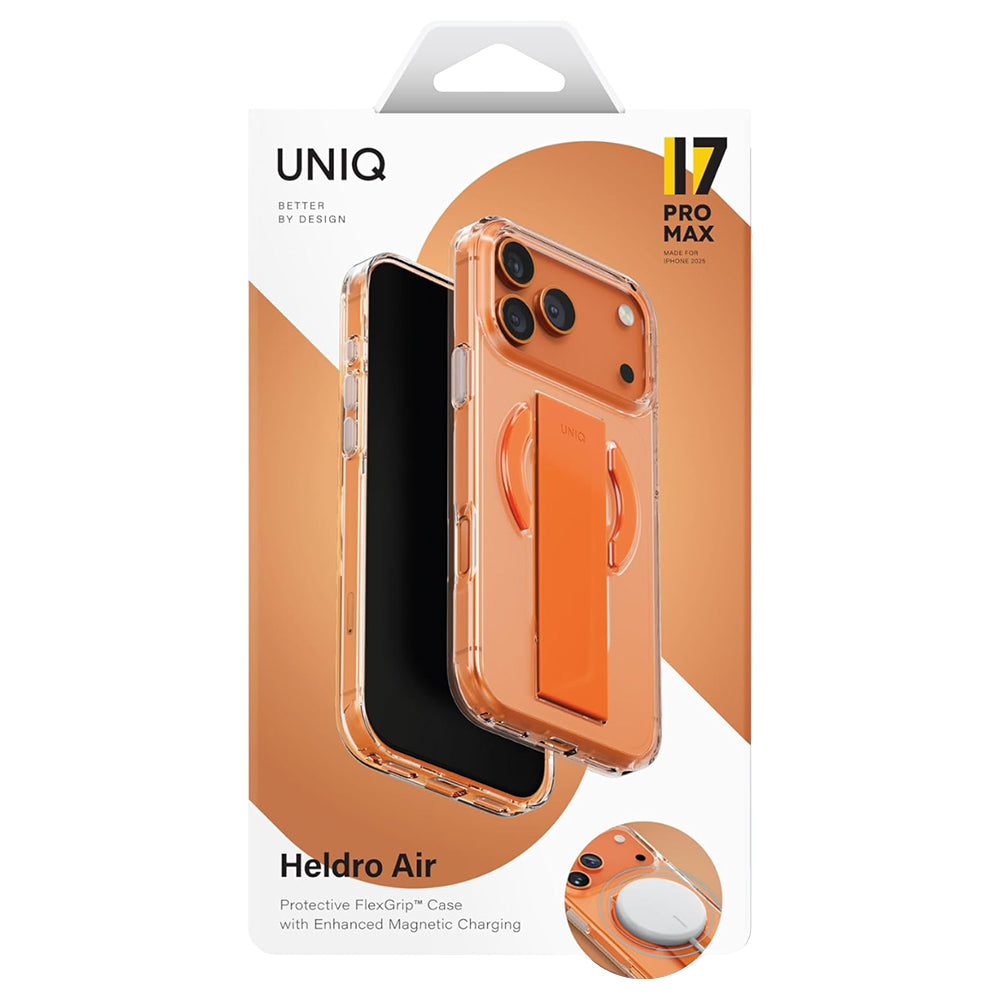 MagSafe Case for Apple iPhone 17 Pro Max, UNIQ, Heldro Air MagClick, Transparent Orange