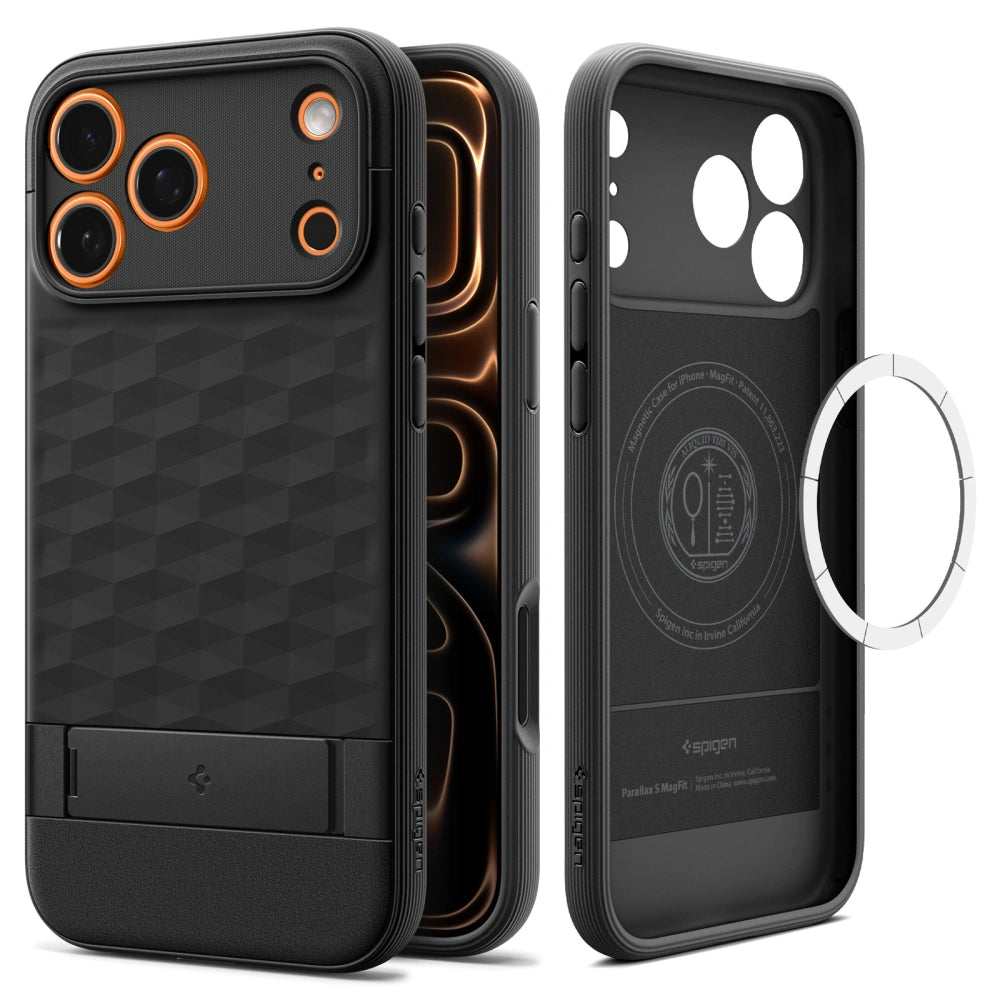 MagSafe Hülle für Apple iPhone 17 Pro, Spigen, Caseology Parallax S, Mattschwarz ACS09964
