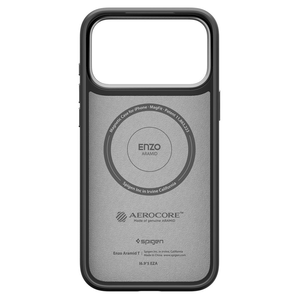 MagSafe Hülle für Apple iPhone 17 Pro, Spigen, Enzo Aramid T, Schwarz Silbern ACS09958