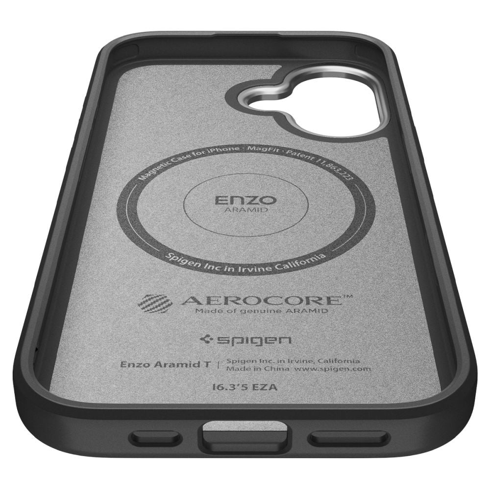 MagSafe Hülle für Apple iPhone 17, Spigen, Enzo Aramid T, Schwarz Silbern ACS09989