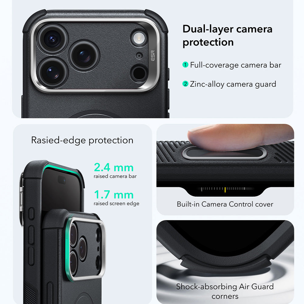 MagSafe-Hülle für Apple iPhone 18 Pro / 17 Pro, ESR, Cyber Armor Kickstand, Schwarz
