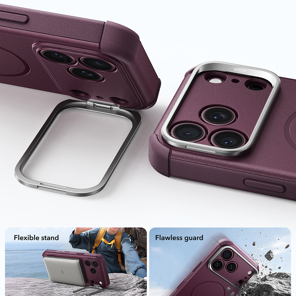 MagSafe-Hülle für Apple iPhone 18 Pro / 17 Pro, ESR, Cyber Armor Kickstand, Dunkelrotes Satin