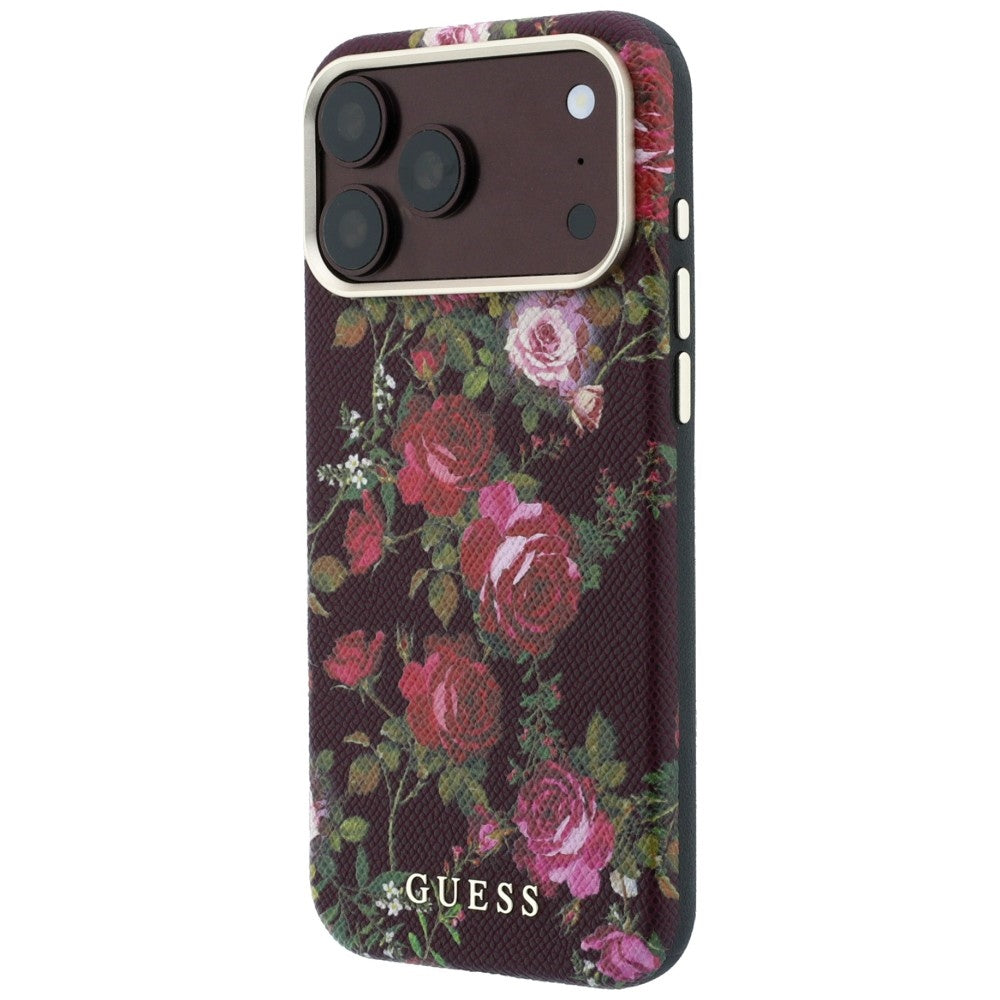 MagSafe-Hülle für Apple iPhone 18 Pro / 17 Pro, Guess, Blossom Roses Print, Weinrot