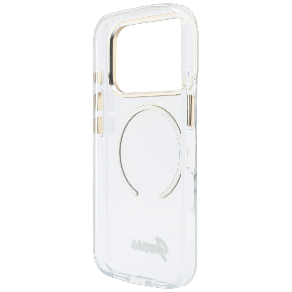 MagSafe-Hülle für Apple iPhone 18 Pro / 17 Pro, Guess, IML Script Metal, transparent