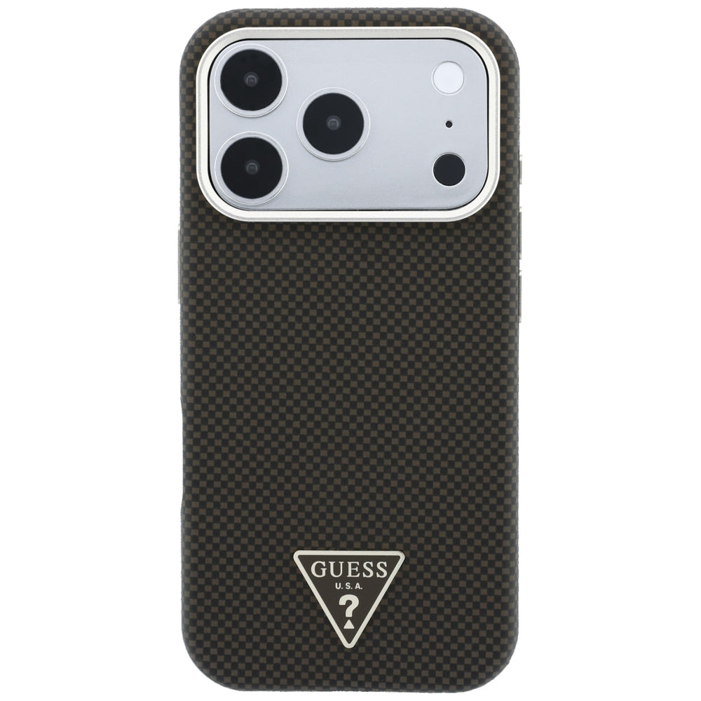 MagSafe-Hülle für Apple iPhone 18 Pro / 17 Pro, Guess, Kevlar-Dreieck-Logo, Braun