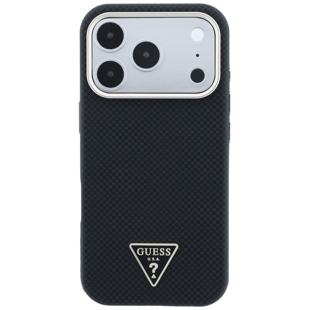 MagSafe-Hülle für Apple iPhone 18 Pro / 17 Pro, Guess, Kevlar-Dreieck-Logo, Schwarz