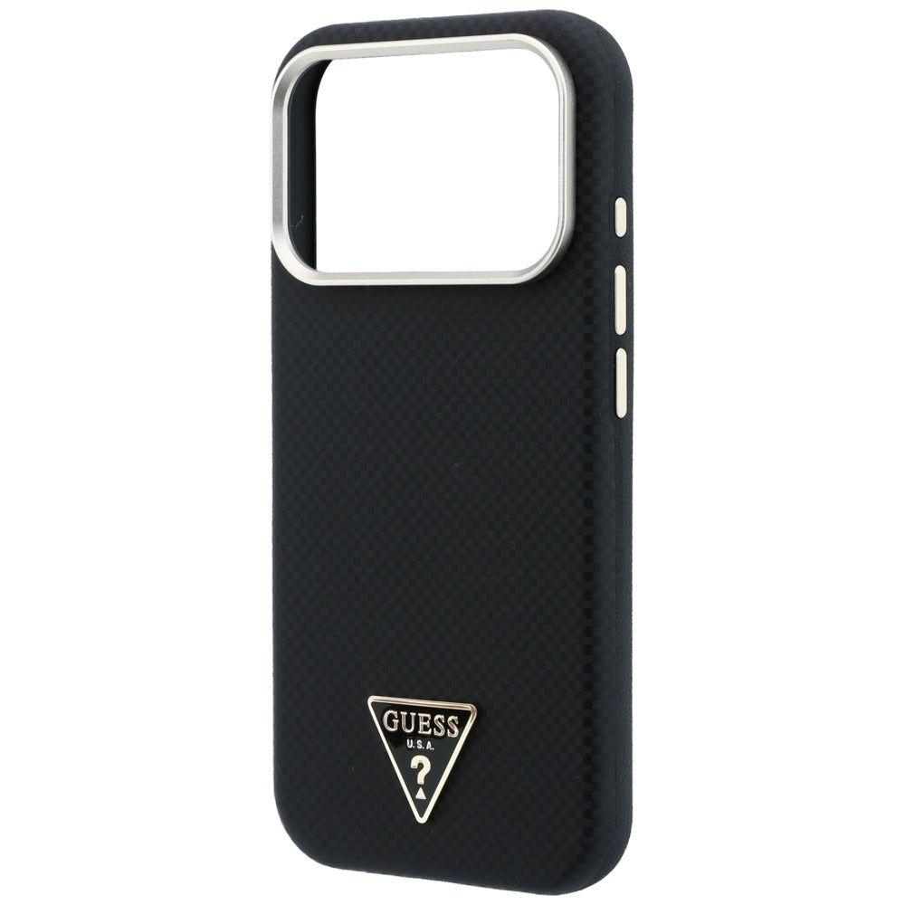 MagSafe-Hülle für Apple iPhone 18 Pro / 17 Pro, Guess, Kevlar-Dreieck-Logo, Schwarz