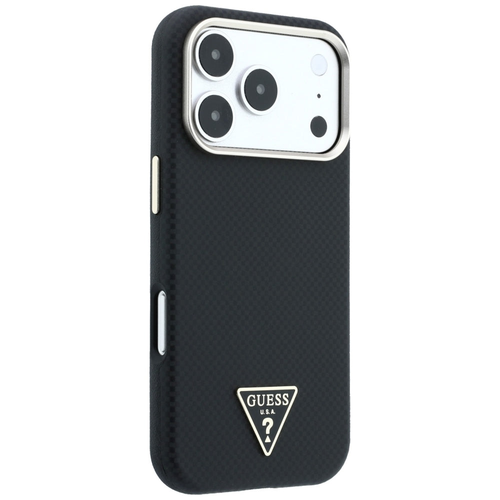 MagSafe-Hülle für Apple iPhone 18 Pro / 17 Pro, Guess, Kevlar-Dreieck-Logo, Schwarz