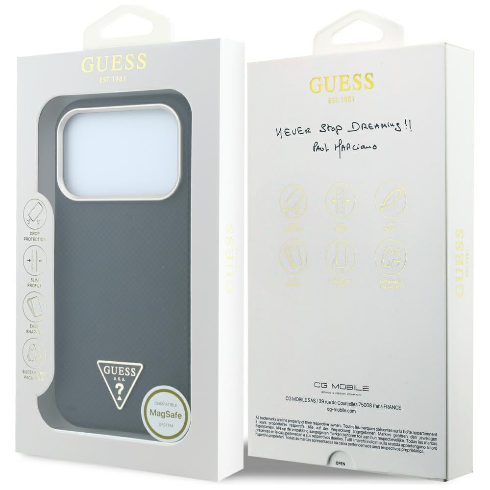 MagSafe-Hülle für Apple iPhone 18 Pro / 17 Pro, Guess, Kevlar-Dreieck-Logo, Schwarz