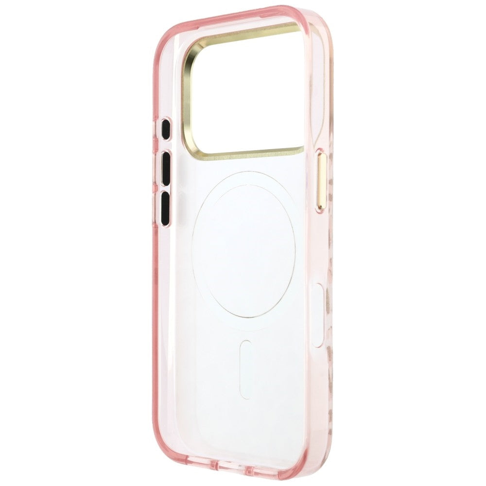 MagSafe-Hülle für Apple iPhone 18 Pro / 17 Pro, Guess, Leopard Glitter Dreieck Logo, Rosa