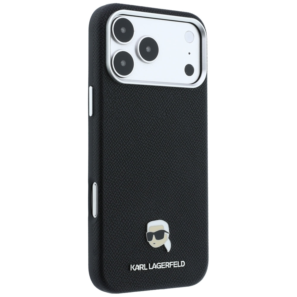 MagSafe Case for Apple iPhone 18 Pro / 17 Pro, Karl Lagerfeld, Grained Karl Head's Metal, Black