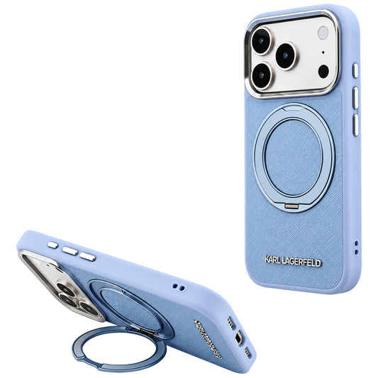 MagSafe-Hülle für Apple iPhone 18 Pro / 17 Pro, Karl Lagerfeld, Ring Stand 360 Saffiano, Blau
