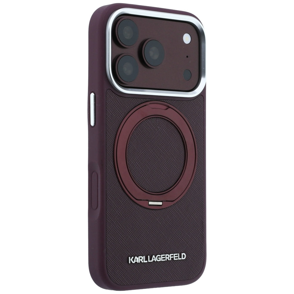 MagSafe Case for Apple iPhone 18 Pro / 17 Pro, Karl Lagerfeld, Ring Stand 360 Saffiano, Burgundy