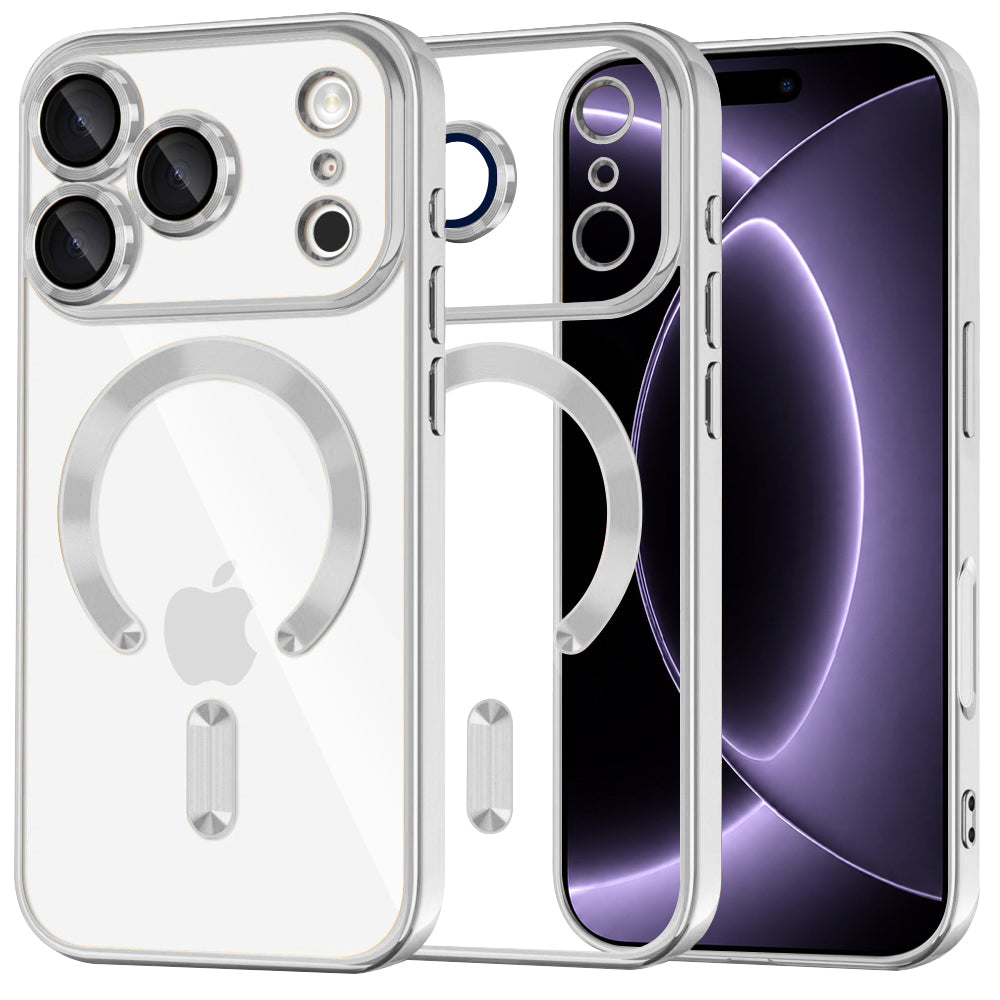MagSafe Case for Apple iPhone 18 Pro / 17 Pro, Techsuit, Luxury Crystal, Silver
