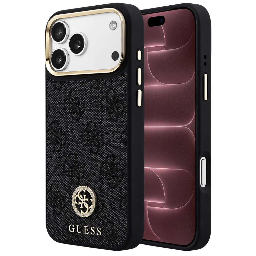MagSafe-Hülle für Apple iPhone 18 Pro Max / 17 Pro Max, Guess, 4G Strass Logo, Schwarz