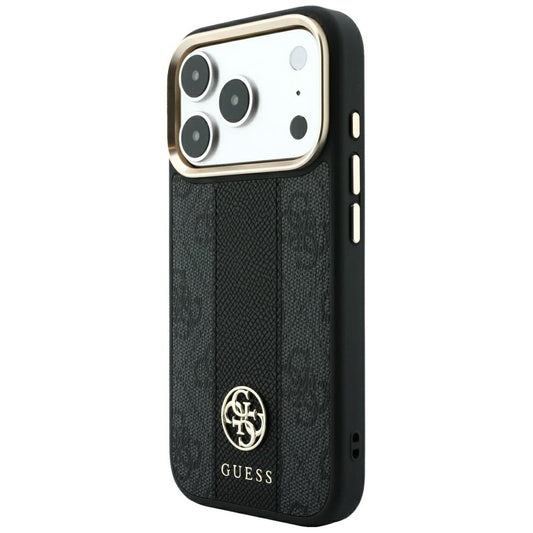 MagSafe-Hülle für Apple iPhone 18 Pro Max / 17 Pro Max, Guess, 4G Stripe Rundes Klassisches Logo, Schwarz