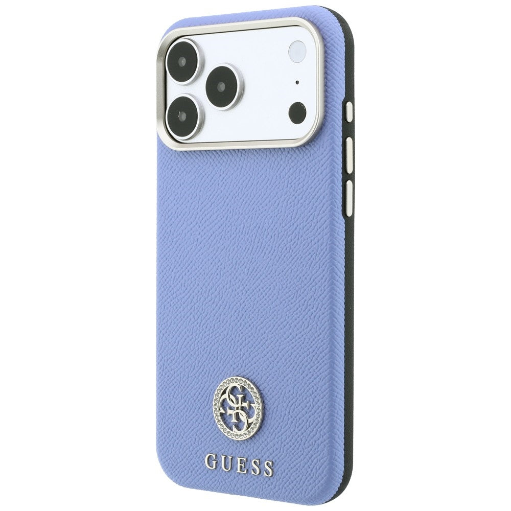 MagSafe-Hülle für Apple iPhone 18 Pro Max / 17 Pro Max, Guess, genarbtes rundes Strass-Logo, Blau